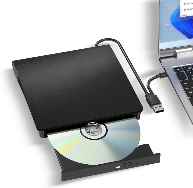 MthsTec External CD/DVD Drive, USB 3.0 & Type-C CD/DVD Disc Reader Writer, CD ROM +/-RW External CD Player, Portable CD Burner for Laptop Desktop PC Mac Windows Linux (Black) - Image 1